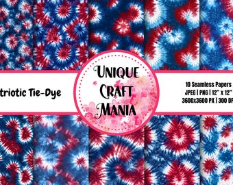 Papeles digitales con estampado tie-dye patriótico, fondos para álbumes de recortes del 4 de julio (10 archivos sin costuras de 12"x12")