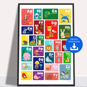 Póster con imagen infantil "ABC", póster ABC, imagen del alfabeto, póster para la habitación de los niños, póster con letras