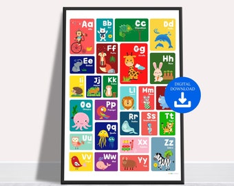 Affiche illustrée « ABC » pour enfants, affiche ABC, image de l'alphabet, affiche pour chambre d'enfant, affiche de lettres