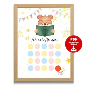 Belohnungstafel für Kinder "Bär" zum Ausdrucken, Belohnungssystem, ich schaffe das, Buchlesetraining, Töpfchentraining, DIN A4 Download