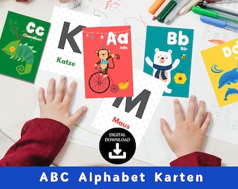 ABC Alphabet Cards | Learning Cards German Letters | Nursery Decoration