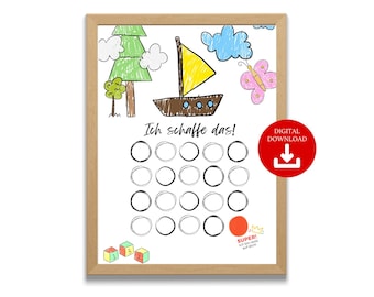 Potty training, toilet training, reward chart, Montessori toddler PDF download, printable children's room decor, German