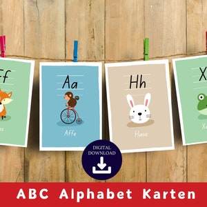 Cartões com imagens ABC, cartões de aprendizagem, cartões A-Z, aprendizagem ABC, cartões de alfabeto, alfabeto infantil, download DIGITAL