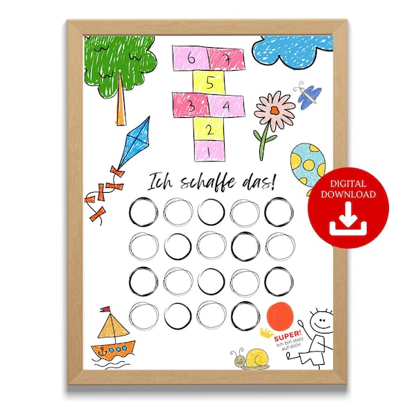 Potty training toilet training reward chart Montessori toddler PDF download printable nursery decoration German