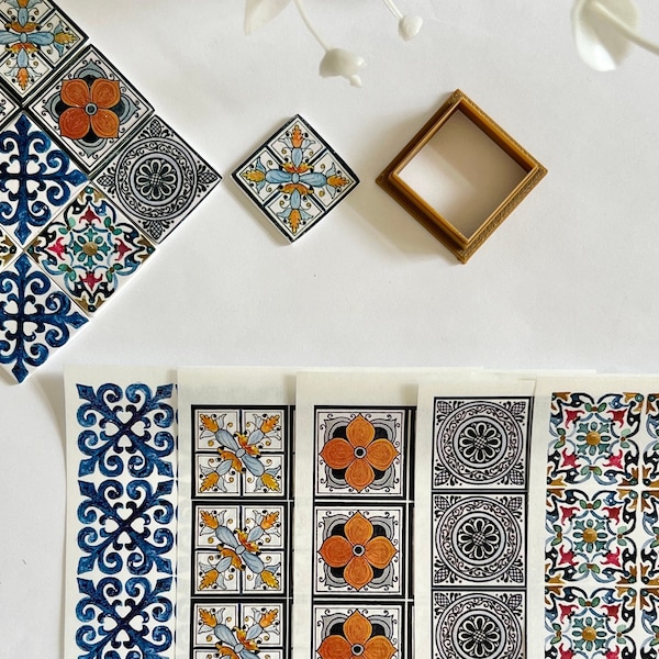 Mediterranean Tile Clay Transfer Sheets ,  Talavera Design , Water Soluble Transfer Paper, Polymer Clay image transfers for jewelry