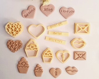 Clay cutter Valentine's day   collection -  Earring Cutters -  origami heart, love letter, cupcake, xoxo, I love you stamp  DIY Craft tool
