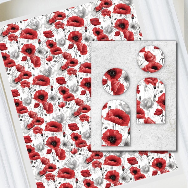 Poppies Paper Transfer sheets | Watercolor red poppies | Water Soluble Transfer Paper, Polymer Clay Image Transfers