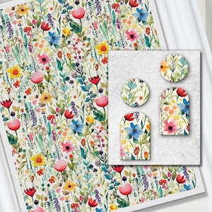 Fogli di trasferimento in argilla polimerica, fiori selvatici colorati, carta da trasferimento solubile in acqua, trasferimenti di immagini in argilla polimerica