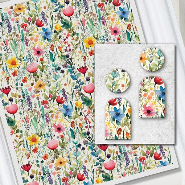 Clay transfer sheets ,  colorful wildflowers, water soluble transfer paper, polymer clay image transfers