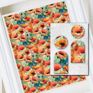 Poppies Watercolor Paper Transfer sheets | Watercolor red poppies | Water Soluble Transfer Paper, Polymer Clay Image Transfers