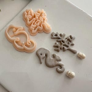 Sea Life Clay Cutter Set – Coral & Seahorse Design – Asymmetrical Ocean Earrings – Dangle Earring Mold – Polymer Clay Jewelry Tool