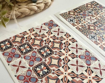 Cementine Tile Clay Transfer Sheets , Mediterranenan, Talavera Design, Water Soluble Transfer Paper,Polymer Clay image transfers for jewelry