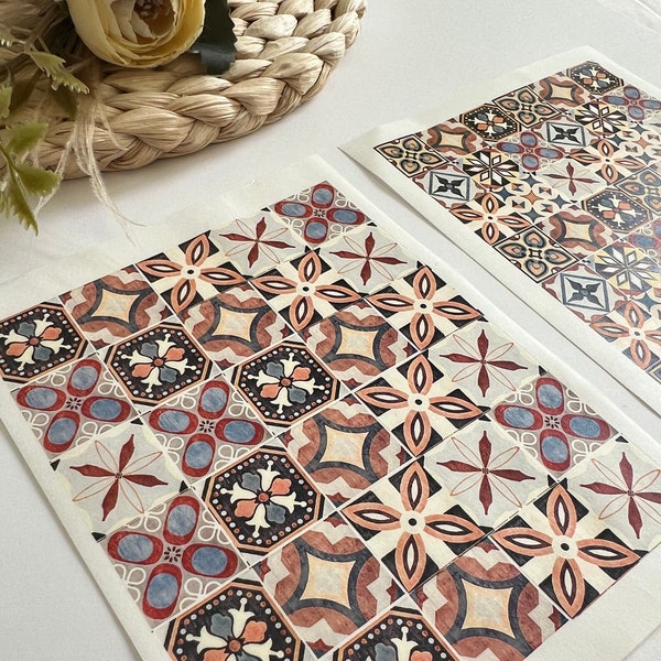 Cementine Tile Clay Transfer Sheets , Mediterranenan, Talavera Design, Water Soluble Transfer Paper,Polymer Clay image transfers for jewelry