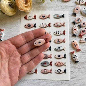 Maritime Pink Fish Transfer Sheet for Polymer Clay Earrings, Coastal Fish Transfer, Matching Fish Cutter, Summer Clay Jewelry Supplies image 3