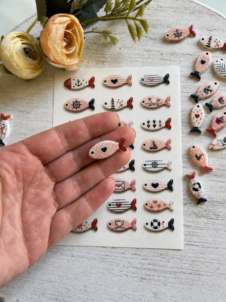 Maritime Pink Fish Transfer Sheet for Polymer Clay Earrings, Coastal Fish Transfer, Matching Fish Cutter, Summer Clay Jewelry Supplies image 3