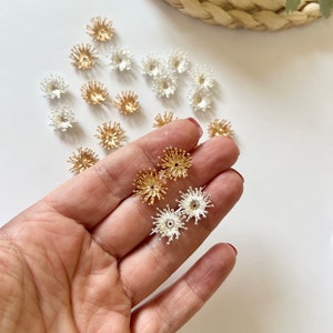 Floral Stamens (2 Pcs) 15 mm Pink Gold or Silver Plated | Flower Center | Polymer Clay Tool | Brass Charm | Jewel Tool | Jewellery  Findings