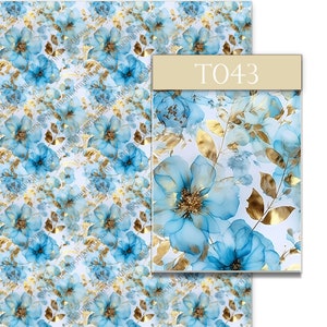 Fogli di trasferimento di argilla / Fiori del cielo blu dell'acquerello / Alcol in effetto / carta di trasferimento solubile in acqua, trasferimenti di immagini in argilla polimerica - T43