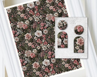 Embrodery FlowerTransfer Sheets , Elegant  Floral pattern , water soluble transfer paper, polymer clay image transfers