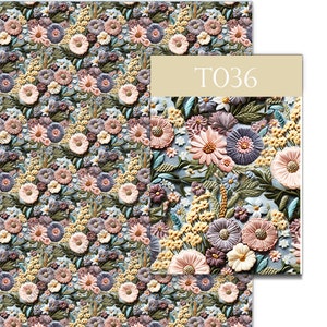 Embrodery FlowerTransfer Sheets , Pink Blu Floral pattern , carta di trasferimento solubile in acqua, trasferimenti di immagini di argilla polimerica