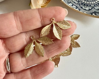 Leaves Charm (2 Pcs) | Gold Color Earrings component | Polymer Clay Tools | Brass Charm | Jewellery | Jewellery Findings | Clay Tools M51