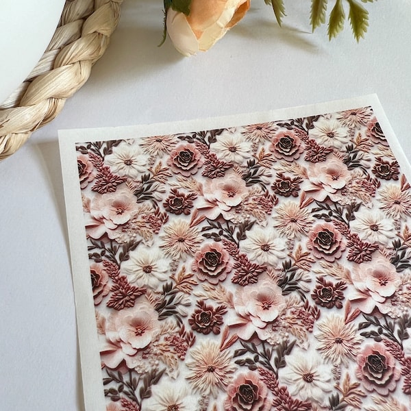 Antique Pink Floral Transfer Sheets  | White an Pink Flower | Transferable Image on Polymer Clay Jewellery | Water Soluble Transfer