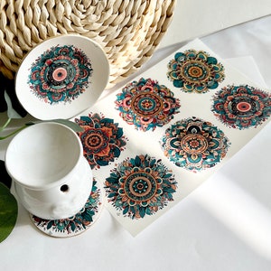 Mandala Drink Coasters Transfer Sheet Set di 6 / Clay Transfer Sheets / Trinket Dish / Water Soluble Transfer Paper / Circle Clay cutter