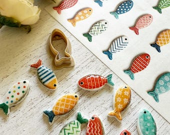 Fish Transfer Sheet for Polymer Clay Earrings, Coastal Fish Pattern Transfer Paper, Matching Fish Cutter, Summer Clay Jewelry Supplies
