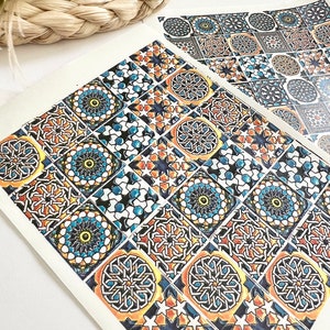 Fogli di trasferimento in argilla per piastrelle mediterranee Talavera Design, carta di trasferimento solubile in acqua, trasferimenti di immagini in argilla polimerica per gioielli