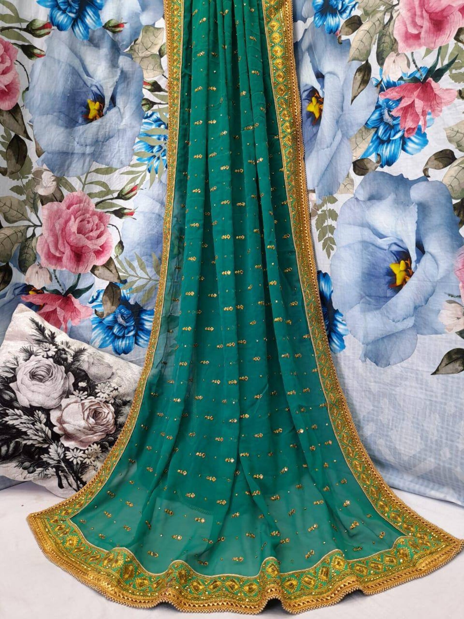 All over embroidery butti and border with stone on Etsy