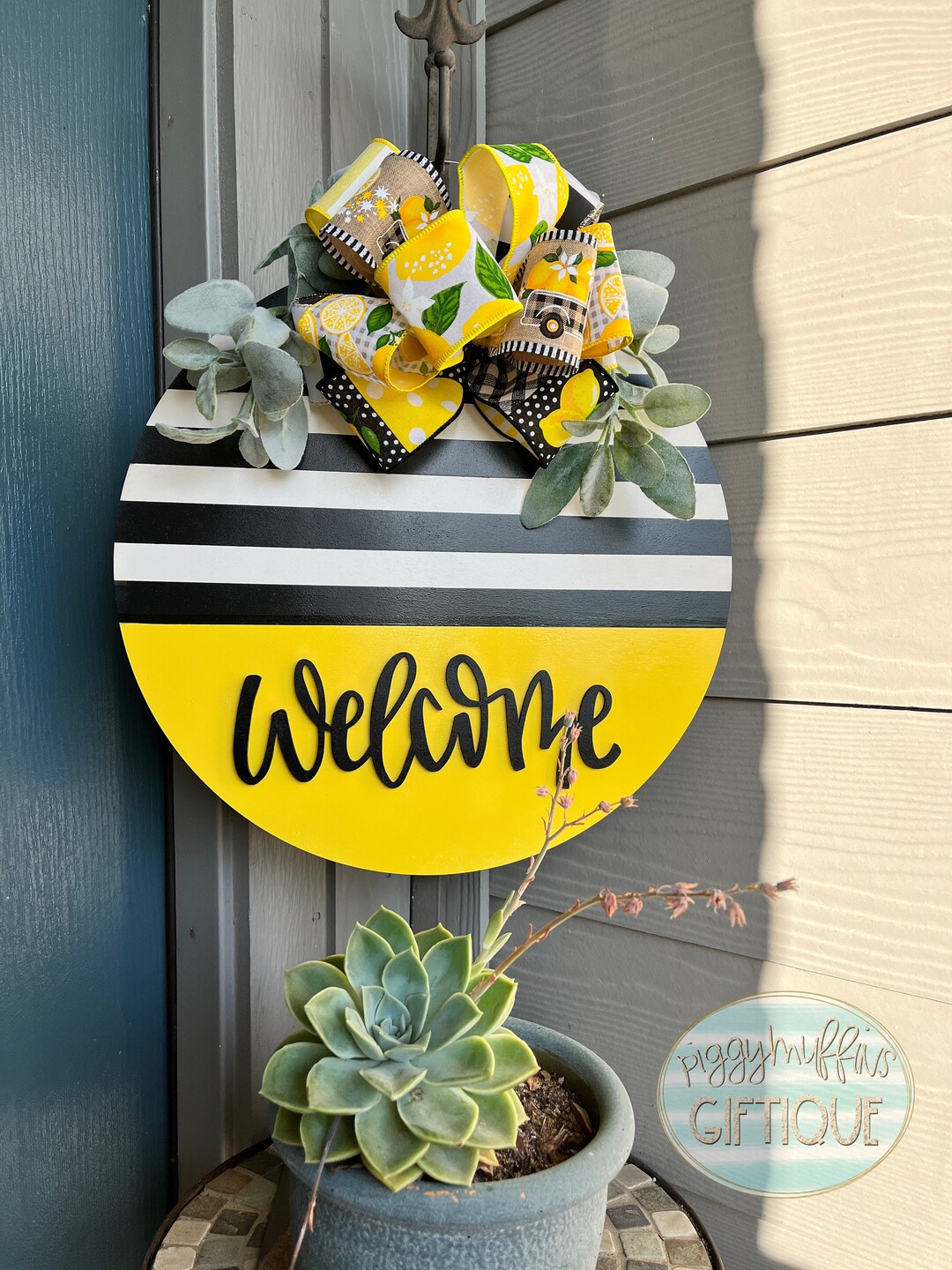 Door Hanger Yellow Door Hanger Striped Door Hanger Etsy