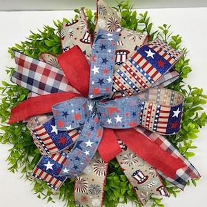 4th of July Wreath Bow, Patriotic Wreath Bow, Memorial Day Bow, Patriotic Lantern Bow, Patriotic Bow for Wreath,  Door Hanger Bow, Porch Bow