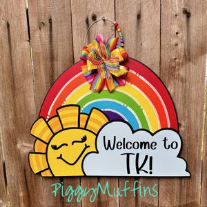 Rainbow  Door Hanger - Traditional Colors  -  Classroom Door Hanger - Sunshine Teacher Door Hanger - PiggyMuffins - Rainbow Wreath