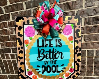 All Occasion Door Hanger - Floral Leopard Cheetah Print Door Hanger - Summer Door Hanger - Teacher Door Hanger - Spring Door Hanger