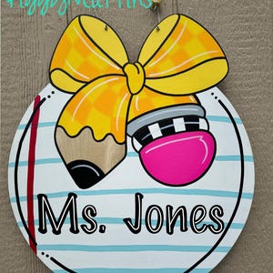 Pencil Bow Door Hanger - Teacher Door Hanger -  Classroom Door Hanger - School Door Hanger- Pencil Door Hanger - PiggyMuffins