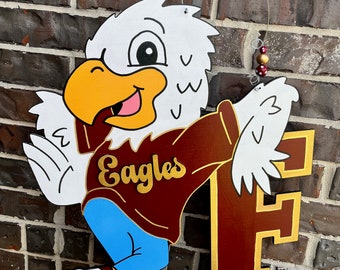 Eagle Mascot Door Hanger - Custom Mascot Door Hanger - Sports Door Hanger - Mascot Wreath - Sports Wreath - Door Hanger - PiggyMuffins