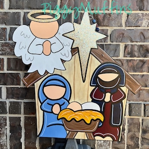 Nativity Door Hanger | Baby Jesus door hanger | Christ is Born door hanger | Oh Holy Night | Come all ye faithful | nativity wreath