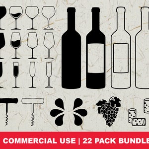 Wijnglas SVG Bundel, Wijnfles Svg, Kurkentrekker Svg, Cork Svg, Wine Clip Art, Cut File voor Cricut, Silhouette, PNG, DXF, Digitale Download