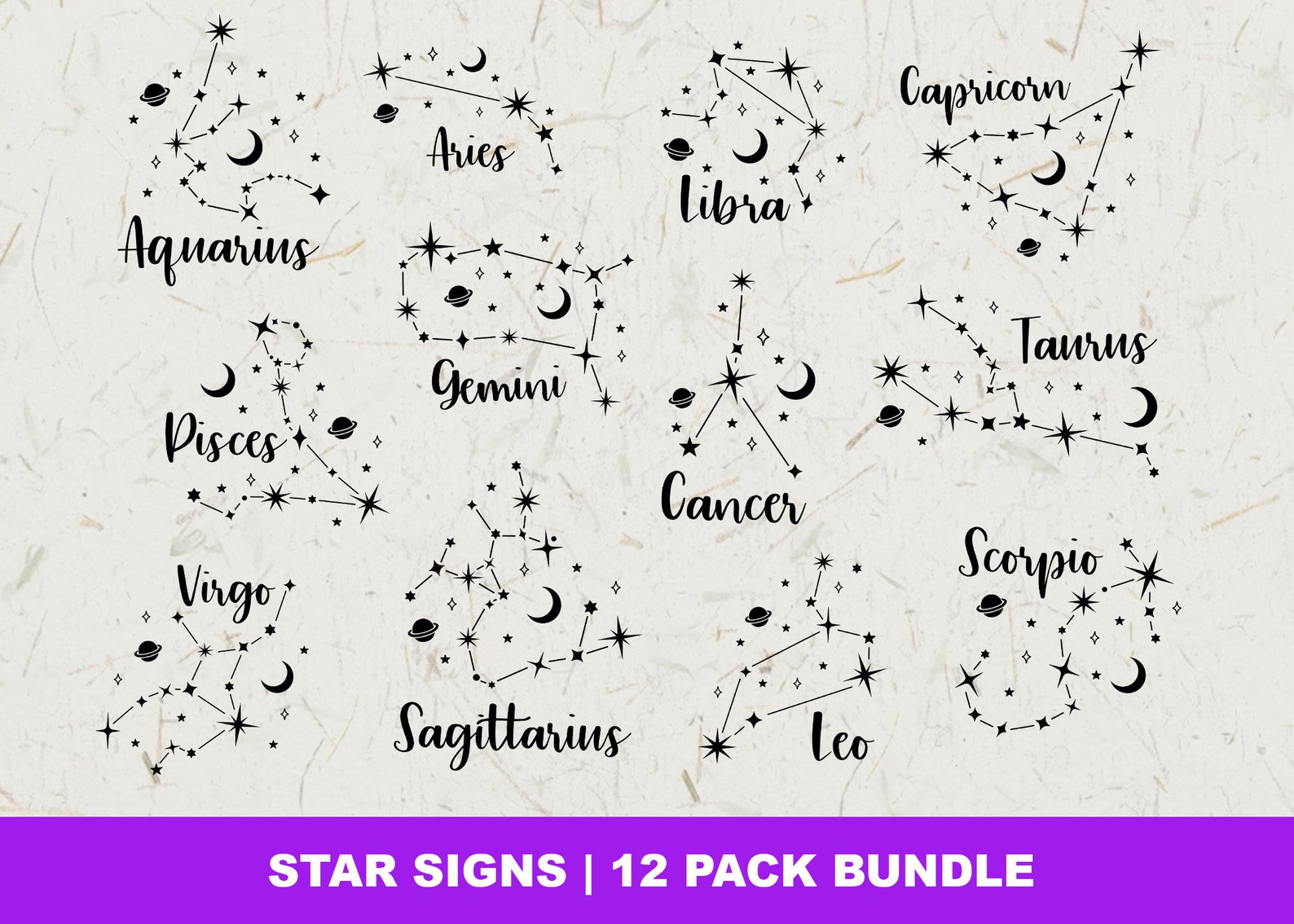 Celestial Star Sign SVG Bundle Zodiac Constellation Svg - Etsy