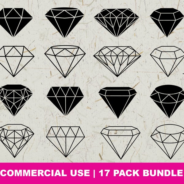 Diamond SVG Bundle, Black Diamond Svg, Jewel Svg, Diamond Clip Art, Diamond Designs, Cut File for Cricut, Silhouette, PNG, DXF