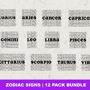 Sternzeichen SVG Bundle, Sternzeichen Wort Svg, Horoskop Svg, Sternzeichen Namen Svg, Astrologie Svg, Cut File für Cricut, Silhouette, PNG, DXF