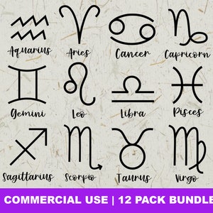 Zodiac Sign SVG Bundle, Star Sign Svg, Horoscope Svg, Zodiac Shirt Design, Cut File for Cricut, Silhouette, PNG, DXF, Digital Download