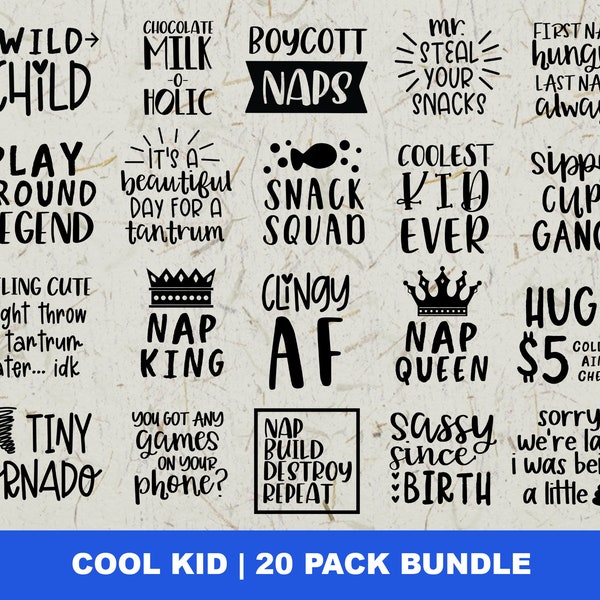 Cool Kid SVG Bundle, Cool Toddler Svg, Funny Kid Svg, Sassy Kid Svg, Child Shirt Design, Cut File for Cricut, Silhouette, PNG, DXF