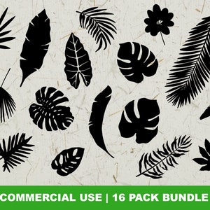 Tropical Leaves SVG Bundle, Tropical Leaf Svg Pack, Monstera Clip Art Set, Cut File For Cricut, Silhouette, Palm Jungle Leaves DXF PNG