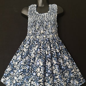 Cotton smocks dress printed blue flower 1 year to 12 years image 1