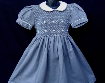 Vestido fruncido con mangas abullonadas de algodón gris, 1 año a 8 años