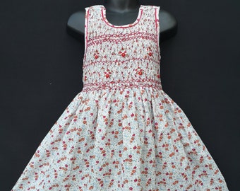 Robe smocks en coton imprimé fleur rouge 1 an à 12 ans