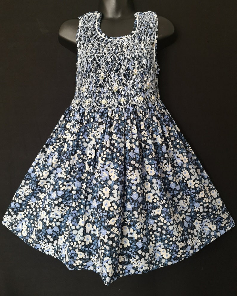 Cotton smocks dress printed blue flower 1 year to 12 years image 1