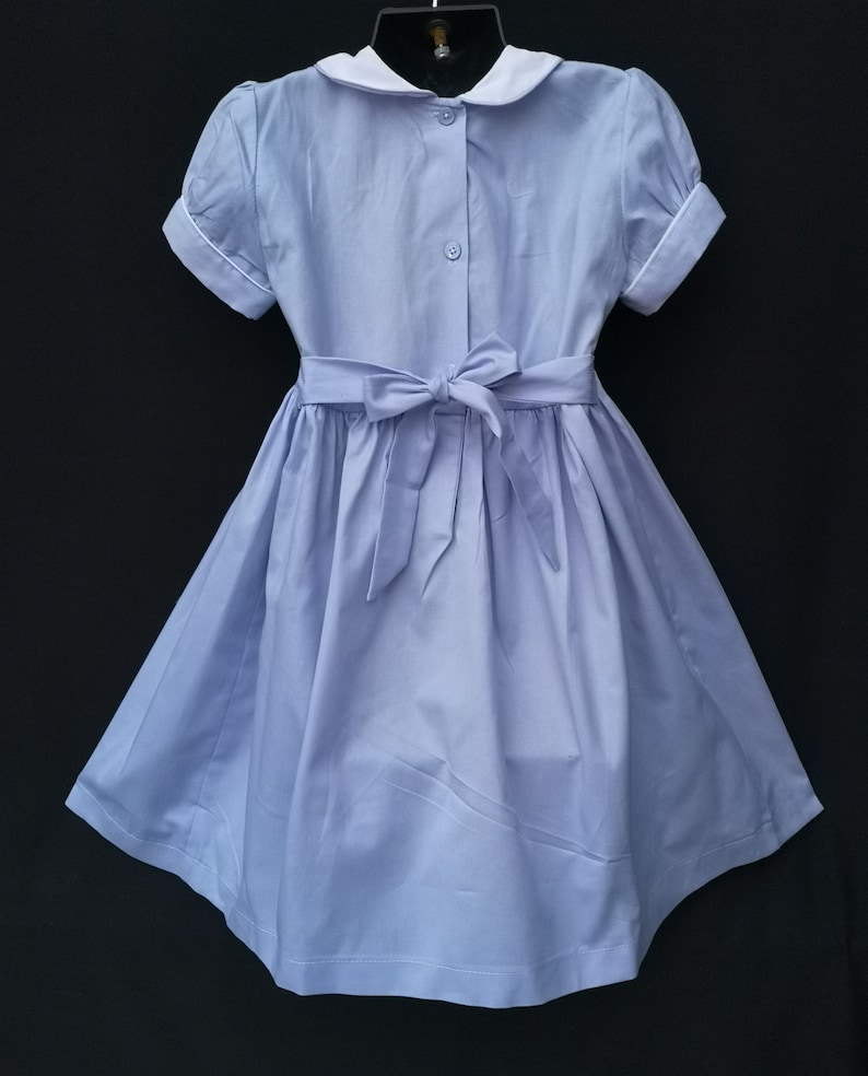 Robe smocks manches ballons en coton bleu ciel 1 an à 12 ans image 3