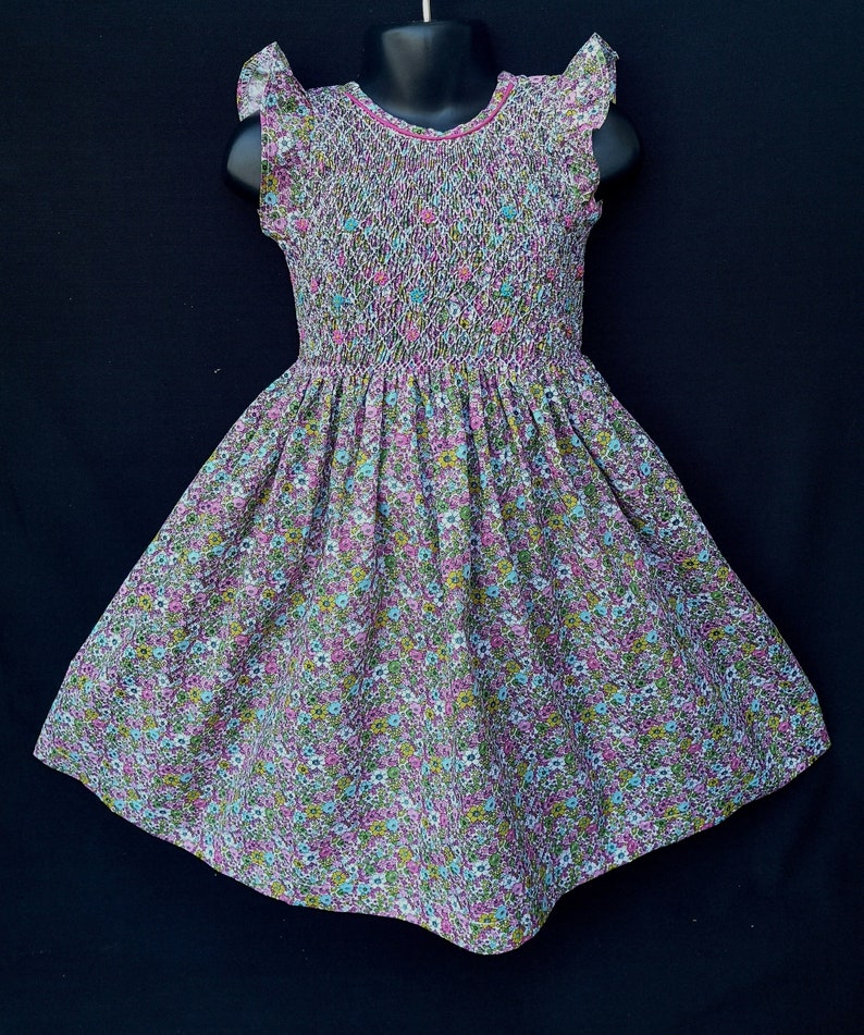 Robe smocks manches volantes en coton fleur multicolore 1 an à 12 ans image 1