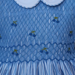 Robe smocks manches ballons en coton rayure bleu ciel 1 an à 12 ans image 2